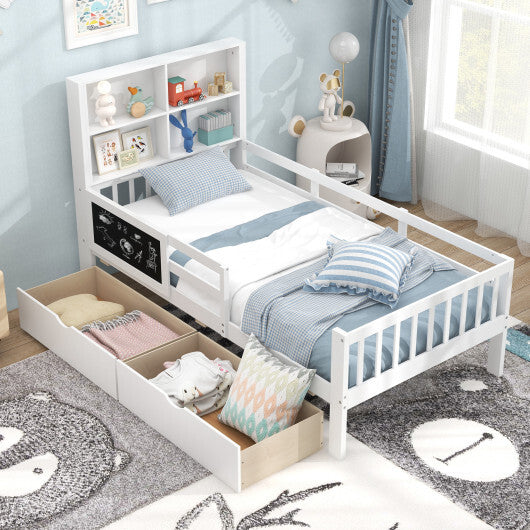 Twin/Full Size Bed Frame with 2 Drawers and Bookcase for Boys and Girls-Twin Size - Size: Twin Size