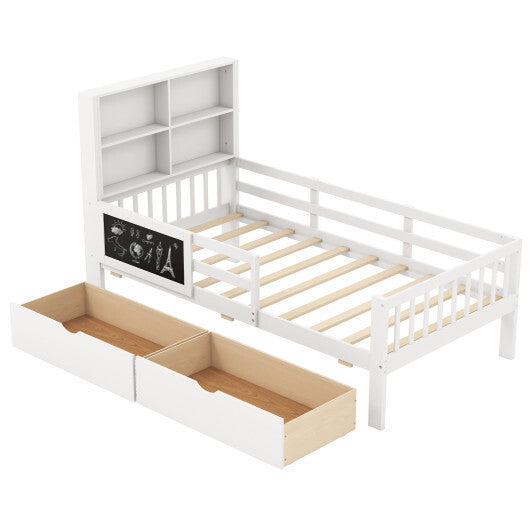 Twin/Full Size Bed Frame with 2 Drawers and Bookcase for Boys and Girls-Twin Size - Size: Twin Size