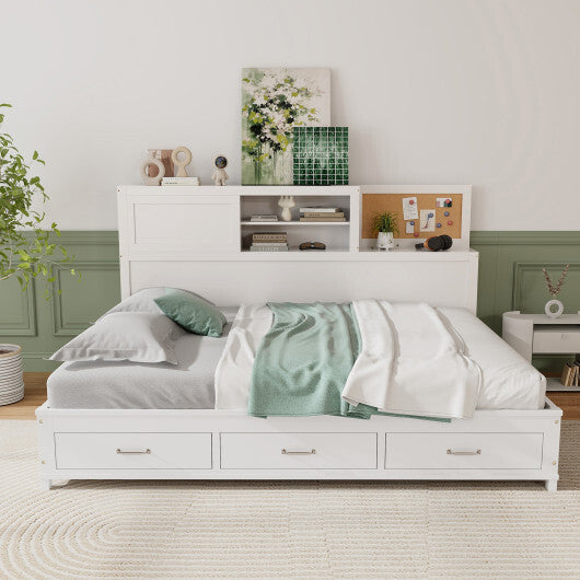 Twin/Full Size Wooden Daybed with 3 Drawers with Storage Shelves-Twin Size - Color: White - Size: Twin Size