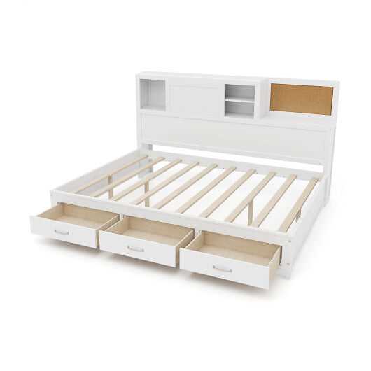 Twin/Full Size Wooden Daybed with 3 Drawers with Storage Shelves-Twin Size - Color: White - Size: Twin Size