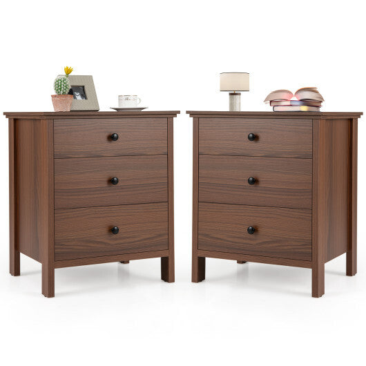 3-Drawer Nightstand with Wooden Finish for Bedroom-Brown - Color: Brown