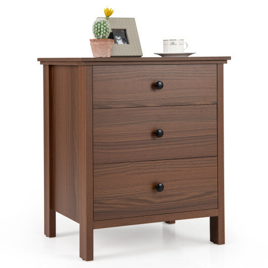 3-Drawer Nightstand with Wooden Finish for Bedroom-Brown - Color: Brown