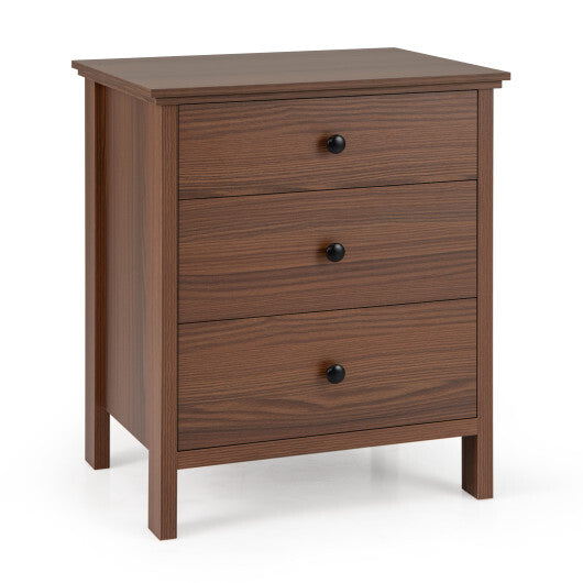 3-Drawer Nightstand with Wooden Finish for Bedroom-Brown - Color: Brown