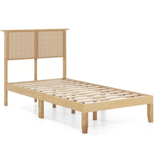 Twin/Full/Queen Size Bed Frame with Rattan Headboard-Twin Size - Color: Natural - Size: Twin Size