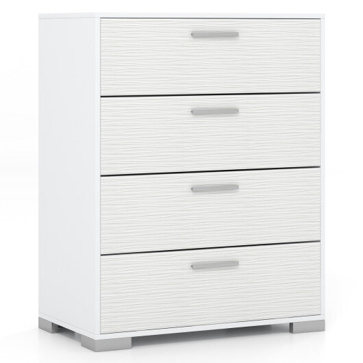 4 Drawer Storage Cabinet with Metal Legs Handles with Anti-Toppling Devices-White - Color: White