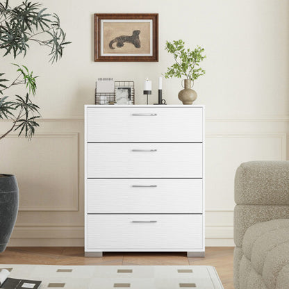 4 Drawer Storage Cabinet with Metal Legs Handles with Anti-Toppling Devices-White - Color: White