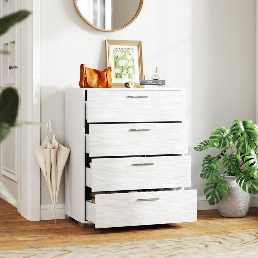 4 Drawer Storage Cabinet with Metal Legs Handles with Anti-Toppling Devices-White - Color: White