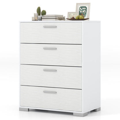 4 Drawer Storage Cabinet with Metal Legs Handles with Anti-Toppling Devices-White - Color: White