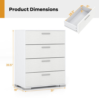 4 Drawer Storage Cabinet with Metal Legs Handles with Anti-Toppling Devices-White - Color: White