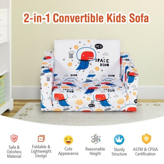 2-in-1 Convertible Kids Sofa with Velvet Fabric-White - Color: White