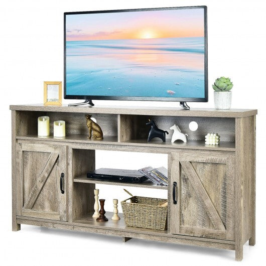 59 Inch TV Stand Media Center Console Cabinet with Barn Door for TV's 65 Inch-Natural - Color: Natural - Size: 59 inches