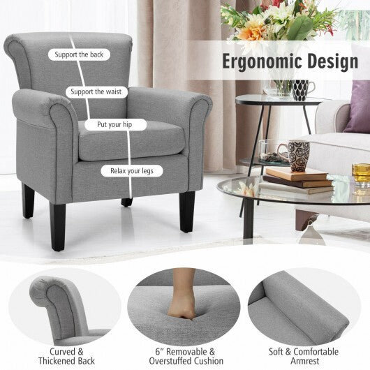 Upholstered Fabric Accent Chair with Adjustable Foot Pads-Light Gray - Color: Light Gray