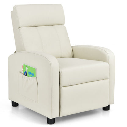 Ergonomic PU Leather Kids Recliner Lounge Sofa for 3-12 Age Group-White - Color: White