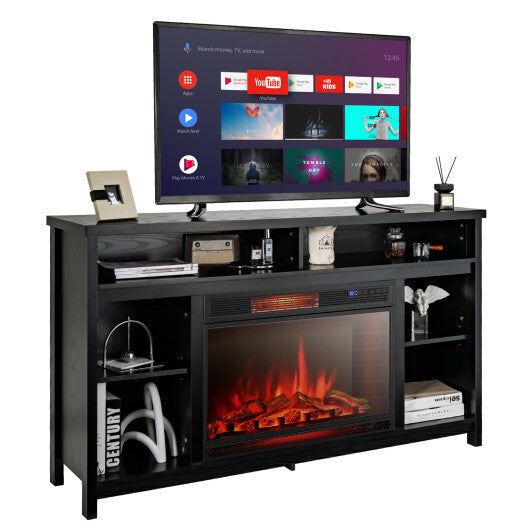 58 Inch TV Stand Entertainment Console Center with Adjustable Open Shelves-Black - Color: Black - Size: 58 inches