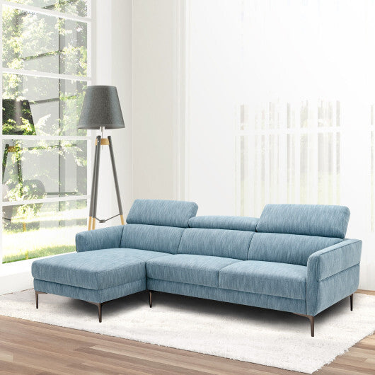 105 Inch L-Shaped Sofa Couch with 3 Adjustable Headrests-Blue - Color: Blue