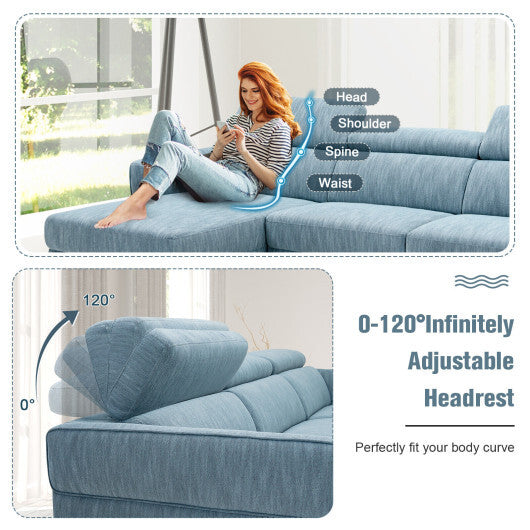 105 Inch L-Shaped Sofa Couch with 3 Adjustable Headrests-Blue - Color: Blue