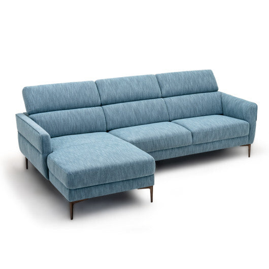 105 Inch L-Shaped Sofa Couch with 3 Adjustable Headrests-Blue - Color: Blue