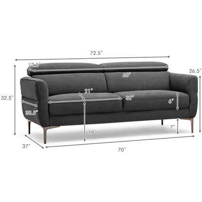 72.5 Inch Modern Fabric Loveseat Sofa Couch with Adjustable Headrest - Color: Gray