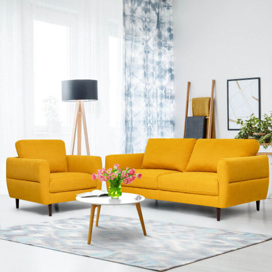 2 Pieces Upholstered Sofa Set with Removable Cushion Covers-Yellow - Color: Yellow