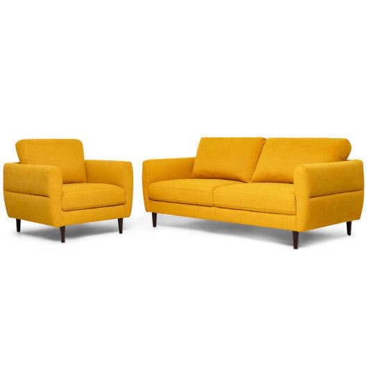 2 Pieces Upholstered Sofa Set with Removable Cushion Covers-Yellow - Color: Yellow