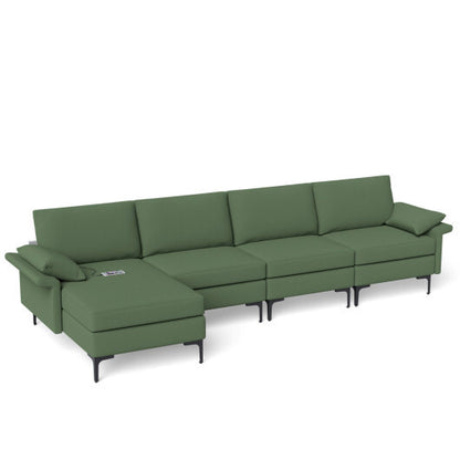 Extra Large L-shaped Sectional Sofa with Reversible Chaise and 2 USB Ports for 4-5 People-Army Green - Color: Army Green