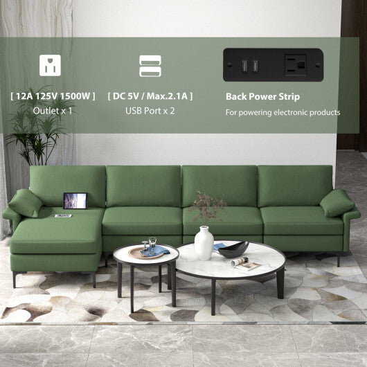 Extra Large L-shaped Sectional Sofa with Reversible Chaise and 2 USB Ports for 4-5 People-Army Green - Color: Army Green