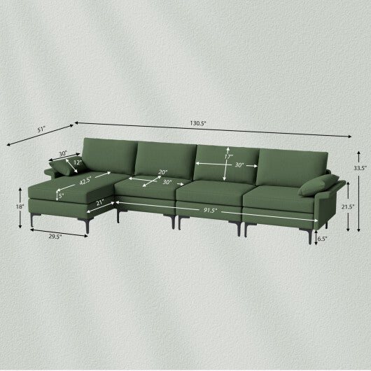 Extra Large L-shaped Sectional Sofa with Reversible Chaise and 2 USB Ports for 4-5 People-Army Green - Color: Army Green