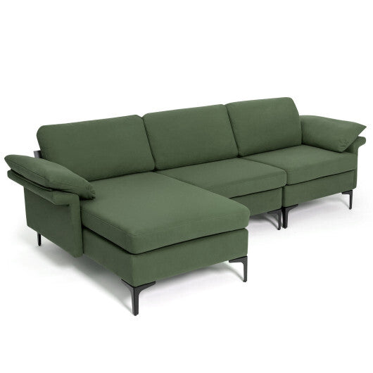 Extra Large Modular L-shaped Sectional Sofa with Reversible Chaise for 4-5 People-Army Green - Color: Army Green