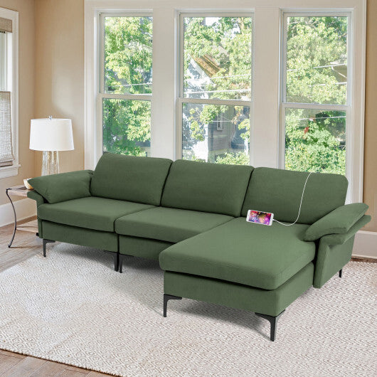 Extra Large Modular L-shaped Sectional Sofa with Reversible Chaise for 4-5 People-Army Green - Color: Army Green