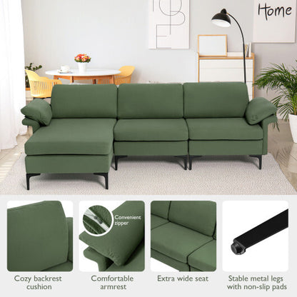 Extra Large Modular L-shaped Sectional Sofa with Reversible Chaise for 4-5 People-Army Green - Color: Army Green