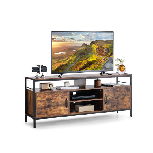 58 Inch Industrial TV Stand with Cabinets and Adjustable Shelf for TVs up to 65 Inch-Rustic Brwon - Color: Rustic Brown