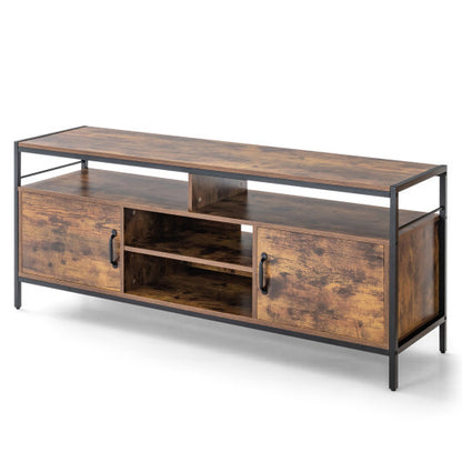 58 Inch Industrial TV Stand with Cabinets and Adjustable Shelf for TVs up to 65 Inch-Rustic Brwon - Color: Rustic Brown