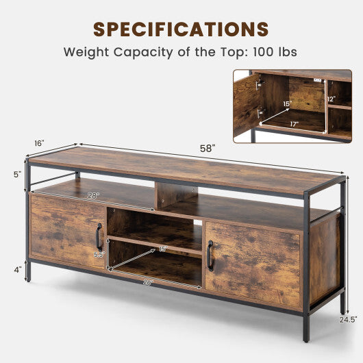 58 Inch Industrial TV Stand with Cabinets and Adjustable Shelf for TVs up to 65 Inch-Rustic Brwon - Color: Rustic Brown