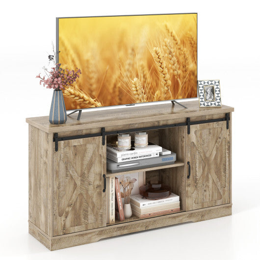 Farmhouse Entertainment Center with Adjustable Shelves and Storage Cabinet-Gray - Color: Gray