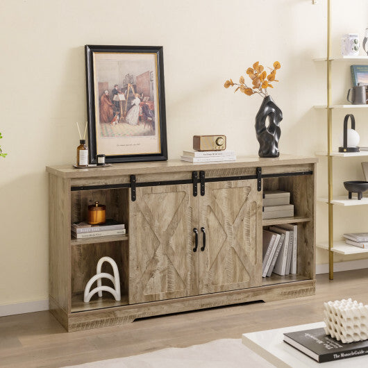 Farmhouse Entertainment Center with Adjustable Shelves and Storage Cabinet-Gray - Color: Gray