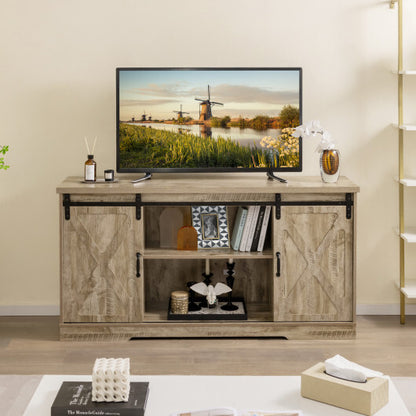 Farmhouse Entertainment Center with Adjustable Shelves and Storage Cabinet-Gray - Color: Gray