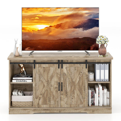 Farmhouse Entertainment Center with Adjustable Shelves and Storage Cabinet-Gray - Color: Gray