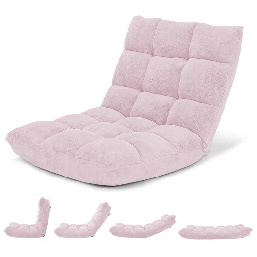 14-Position Adjustable Cushioned Floor Chair-Light Pink - Color: Light Pink