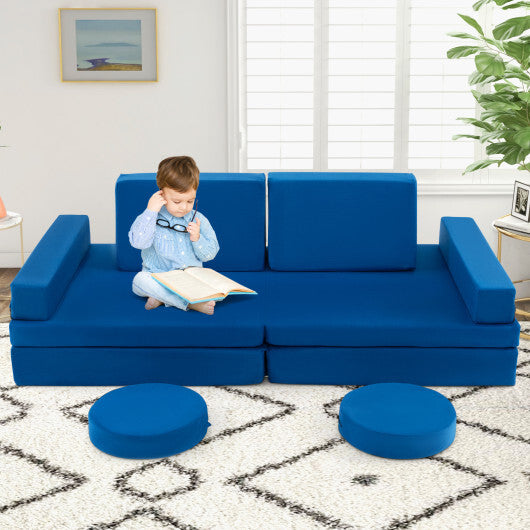 10-Piece Kids Play Couch Sofa with Portable Handle-Blue - Color: Blue