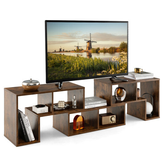 3 Pieces Console TV Stand for TVs up to 65 Inch with Shelves-Brown - Color: Brown