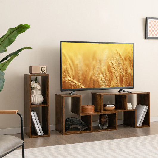 3 Pieces Console TV Stand for TVs up to 65 Inch with Shelves-Brown - Color: Brown