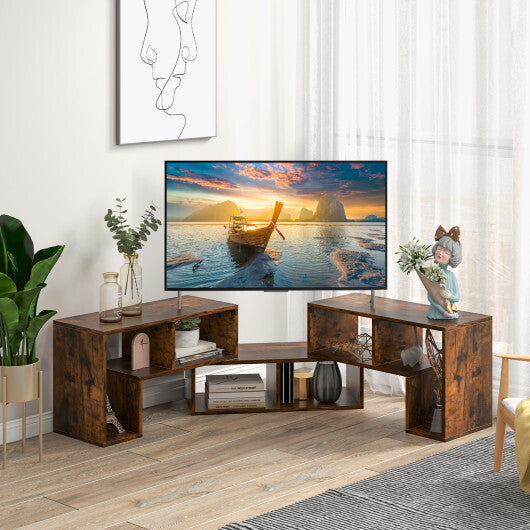 3 Pieces Console TV Stand for TVs up to 65 Inch with Shelves-Brown - Color: Brown