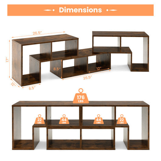 3 Pieces Console TV Stand for TVs up to 65 Inch with Shelves-Brown - Color: Brown