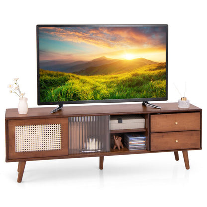 Bamboo TV Stand for TV up to 65 Inch-Brown - Color: Brown