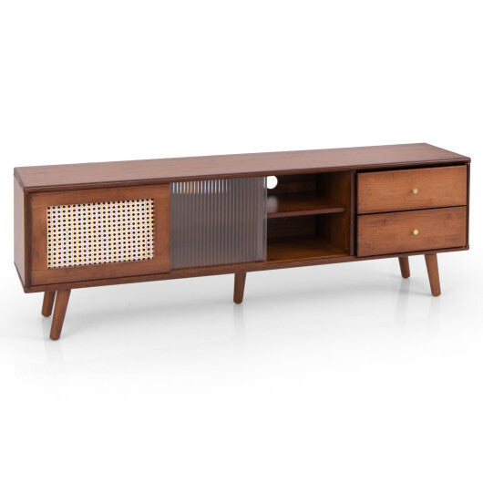 Bamboo TV Stand for TV up to 65 Inch-Brown - Color: Brown