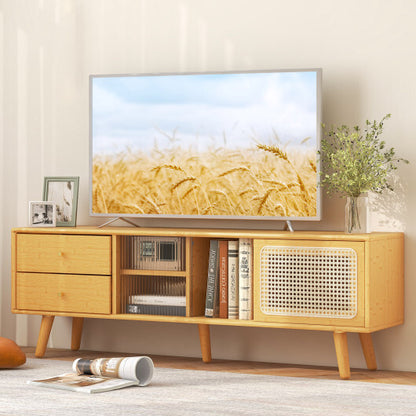 Bamboo TV Stand for TV up to 65 Inch-Natural - Color: Natural