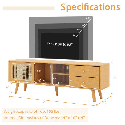 Bamboo TV Stand for TV up to 65 Inch-Natural - Color: Natural