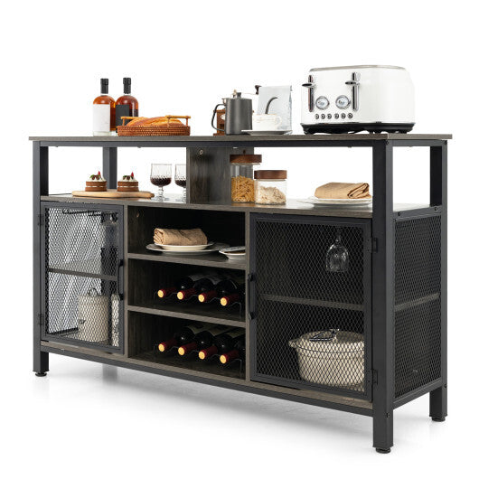 55-Inch Buffet Sideboard with 8-Bottle Wine Racks and Wine Glass Holders-Gray - Color: Gray