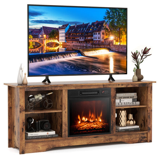 58 Inches TV Stand  for Flat Screen TVs Up to 65 Inches with 18 Inches Electric Fireplace Heater - Color: Rustic Brown