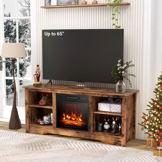 58 Inches TV Stand  for Flat Screen TVs Up to 65 Inches with 18 Inches Electric Fireplace Heater - Color: Rustic Brown